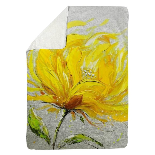 Begin Home Decor 60 x 80 in. Yellow Fluffy Flower-Sherpa Fleece Blanket - 5545-6080-FL69