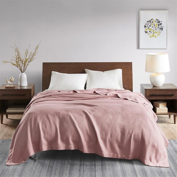 Madison Park 100 Percent Egyptian Cotton Solid Blanket, Rose - Twin Size - MP51N-6363