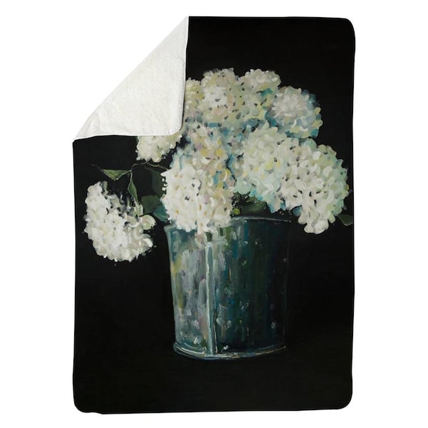 Kd Cuna 60 x 80 in. White Hydrangea Flowers-Sherpa Fleece Blanket - KD2785840