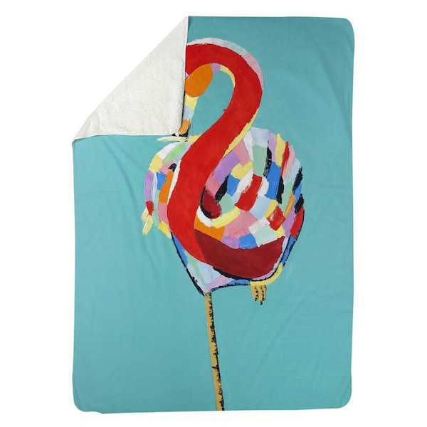 Begin Home Decor 60 x 80 in. Colorful Flamingo-Sherpa Fleece Blanket - 5545-6080-AN234