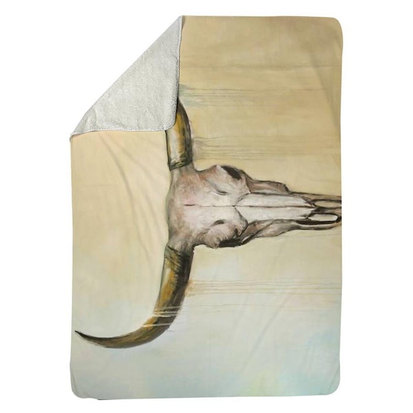 Begin Home Decor 60 x 80 in. Cow Skull-Sherpa Fleece Blanket - 5545-6080-AN258