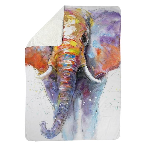 Begin Home Decor 60 x 80 in. Colorful Walking Elephant-Sherpa Fleece Blanket - 5545-6080-AN54