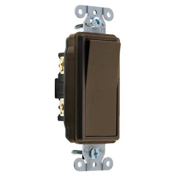 Hubbell Wall Swtch, 1-Pole, 120/277V, 20A, Brn, Rockr - DS120
