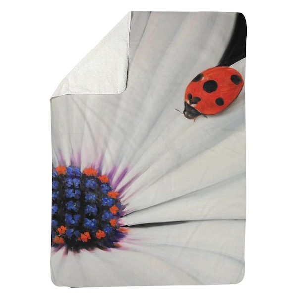 Kd Cuna 60 x 80 in. White Daisy & Ladybug-Sherpa Fleece Blanket - KD2786713