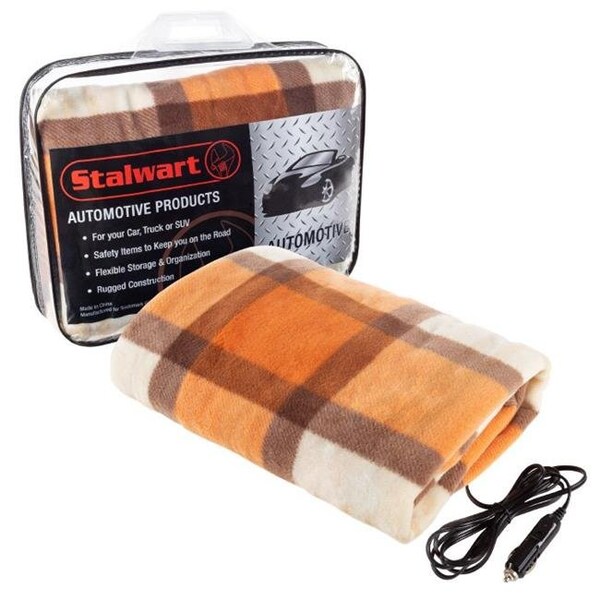 Stalwart Stalwart 75-BP1011 12V Fleece Car Electric Blanket; Orange Plaid - 75-BP1011