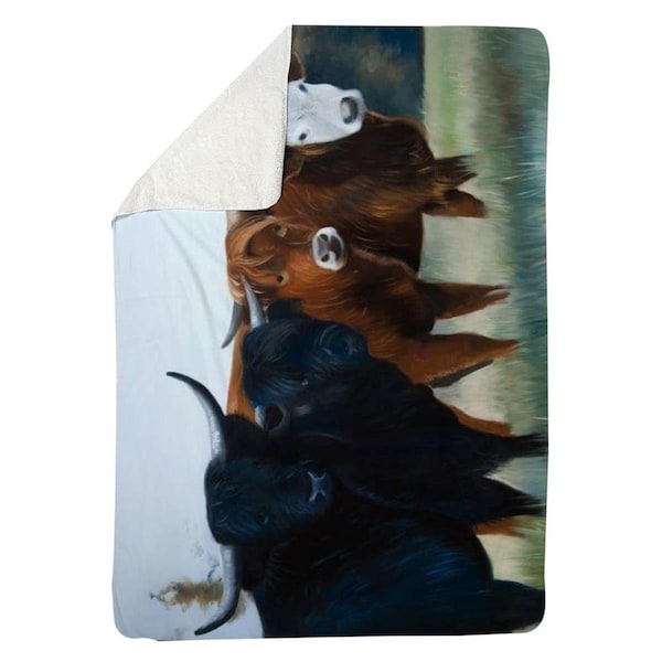 Begin Home Decor 60 x 80 in. Four Highland Cows-Sherpa Fleece Blanket - 5545-6080-AN431