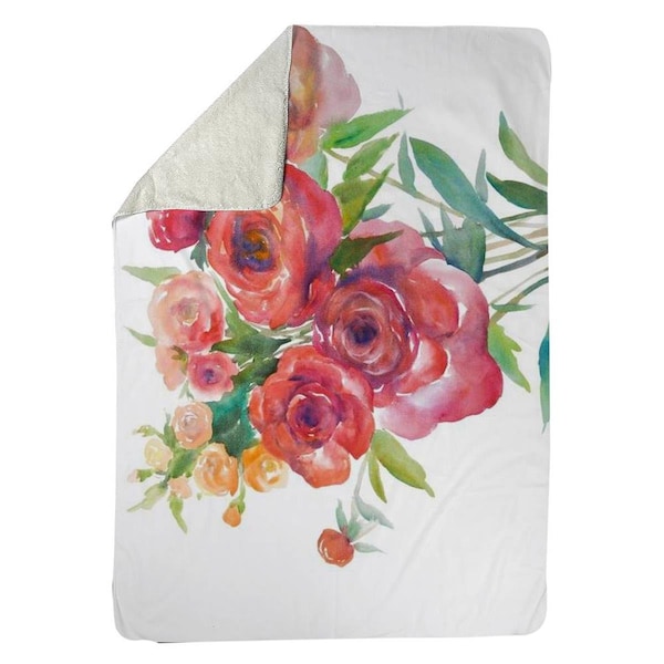 Begin Home Decor 60 x 80 in. Watercolor Bouquet of Flowers-Sherpa Fleece Blanket - 5545-6080-FL156