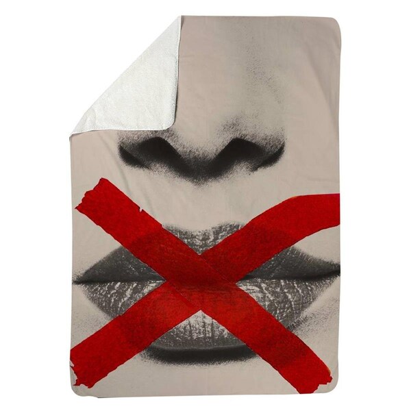 Begin Home Decor 60 x 80 in. Greyscale Lips with A Red X-Sherpa Fleece Blanket - 5545-6080-FI14
