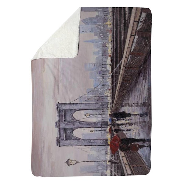 Kd Cuna 60 x 80 in. Brooklyn Bridge with Passersby-Sherpa Fleece Blanket - KD2789762