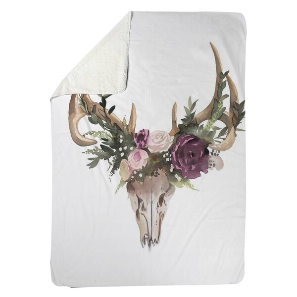 Begin Home Decor 60 x 80 in. Deer Skull with Flowers-Sherpa Fleece Blanket - 5545-6080-AN404