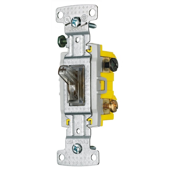 Hubbell Wiring Device-Kellems TradeSelect, Switches and Lighting Controls, Toggle, Illuminated, Three Way, 15A 120V AC. Clear - RS315ILC