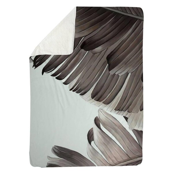 Begin Home Decor 60 x 80 in. Greyscale Tropical Leaves-Sherpa Fleece Blanket - 5545-6080-FL292