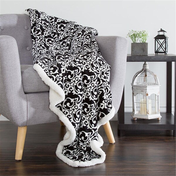 Daphnes Dinnette Fleece Sherpa Blanket Throw - Black; White - DA3862144