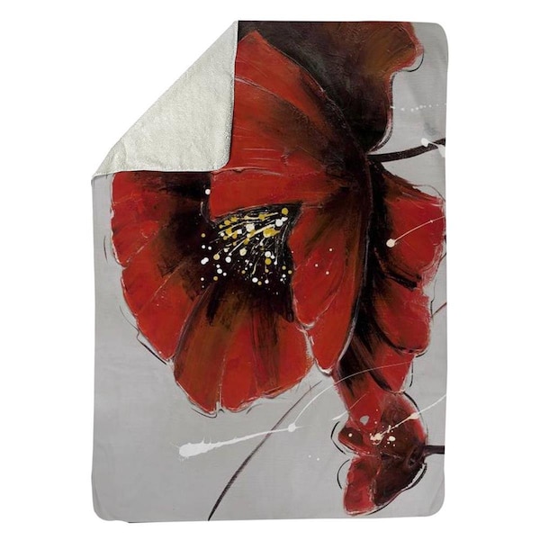 Begin Home Decor 60 x 80 in. Red Poppy Flowers-Sherpa Fleece Blanket - 5545-6080-FL7