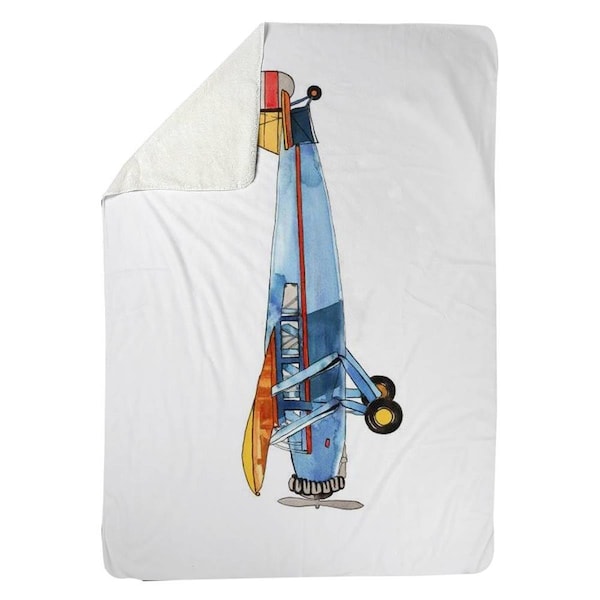 Begin Home Decor 60 x 80 in. Small Blue Plane-Sherpa Fleece Blanket - 5545-6080-CH10