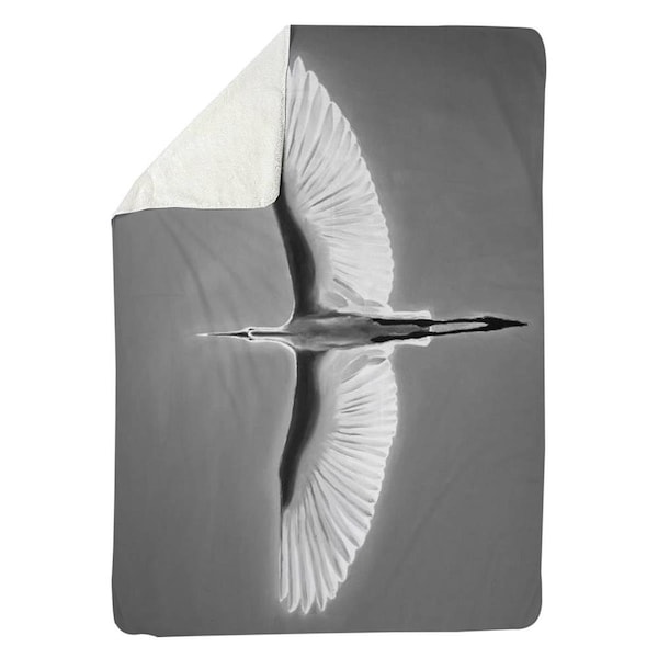 Begin Home Decor 60 x 80 in. Great Blue Heron In Flight-Bird-Sherpa Fleece Blanket - 5545-6080-AN445