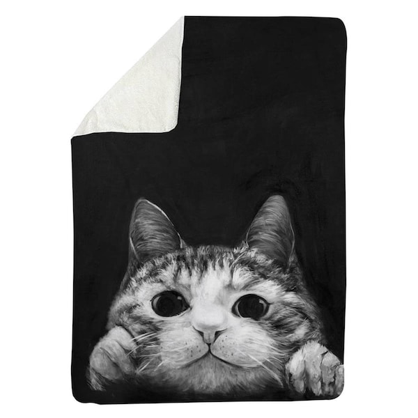 Begin Home Decor 60 x 80 in. Curious Cat-Sherpa Fleece Blanket - 5545-6080-AN196