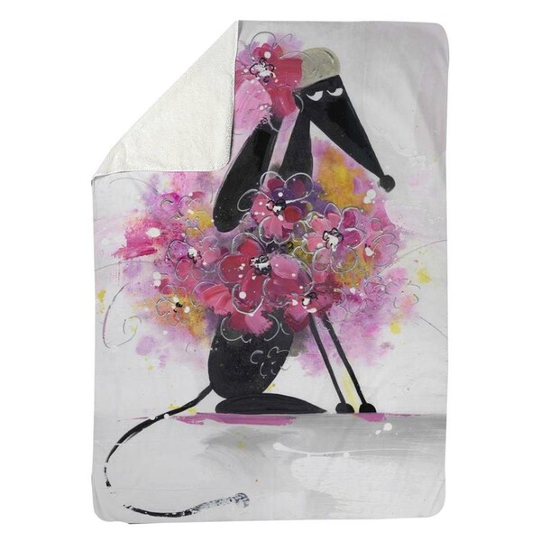 Kd Cuna 60 x 80 in. Cartoon Dog with Pink Flowers-Sherpa Fleece Blanket - KD2788188