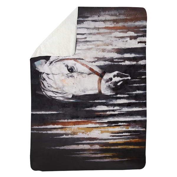 Begin Home Decor 60 x 80 in. White Horse in the Dark-Sherpa Fleece Blanket - 5545-6080-AN103