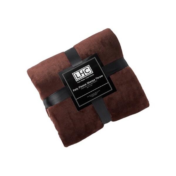 Hastings Home Poly Fleece Sherpa Oversized Plush Woven Polyester Solid Color Throw, Breathable, Mahogany and Dove - 919596MCM