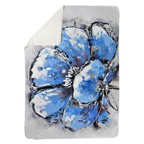 Begin Home Decor 60 x 80 in. Abstract Blue Petals-Sherpa Fleece Blanket - 5545-6080-FL27