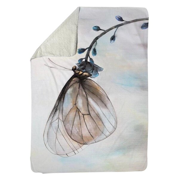 Kd Cuna 60 x 80 in. Butterfly on Blue Flowers-Sherpa Fleece Blanket - KD2790066