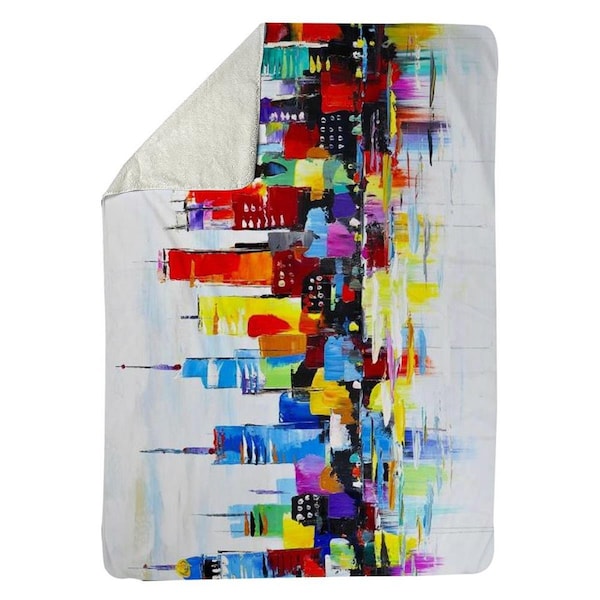 Kd Cuna 60 x 80 in. Abstract & Colorful City-Sherpa Fleece Blanket - KD2791070
