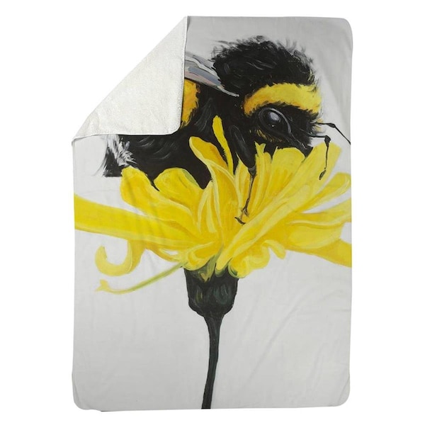 Begin Home Decor 60 x 80 in. Bumblebee on A Dandelion-Sherpa Fleece Blanket - 5545-6080-AN329