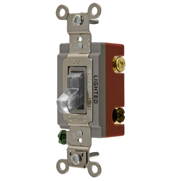Hubbell Wiring Device-Kellems Industrial Grade, Illuminated Toggle Switches, General Purpose AC, Three Way, 20A 120/277V AC, Back and Side Wired, Clear Toggle - HBL1223ILC