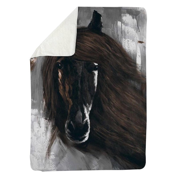 Begin Home Decor 60 x 80 in. Dark Brown Horse-Sherpa Fleece Blanket - 5545-6080-AN123-1