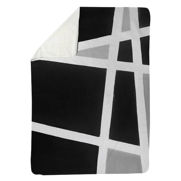 Begin Home Decor 60 x 80 in. Black & White Abstract Lines-Sherpa Fleece Blanket - 5545-6080-AB35