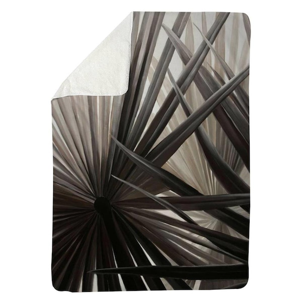 Kd Cuna 60 x 80 in. Greyscale Tropical Plants-Sherpa Fleece Blanket - KD2785836