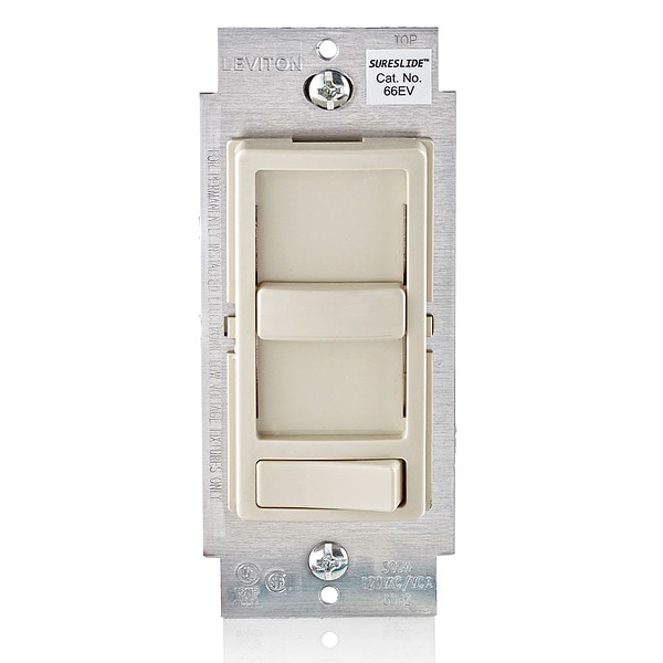 Leviton Dimmer, 1-Pole/3-Way, 120VAC, Light Almond - 66EV-10T