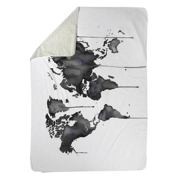 Begin Home Decor 60 x 80 in. Watercolor World Map-Sherpa Fleece Blanket - 5545-6080-TV12