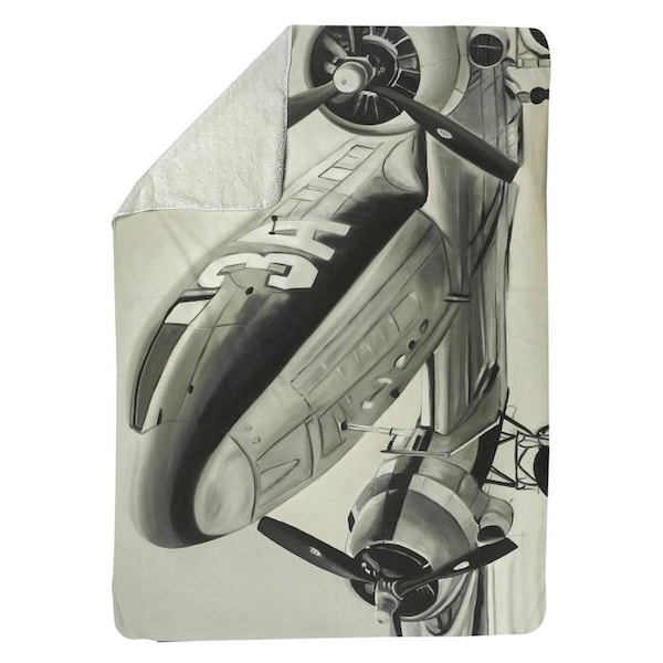 Begin Home Decor 60 x 80 in. Vintage Airplane-Sherpa Fleece Blanket - 5545-6080-TR58