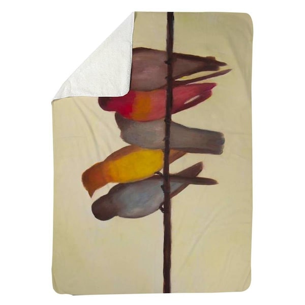 Begin Home Decor 60 x 80 in. Five Birds on A Branch-Sherpa Fleece Blanket - 5545-6080-AN396