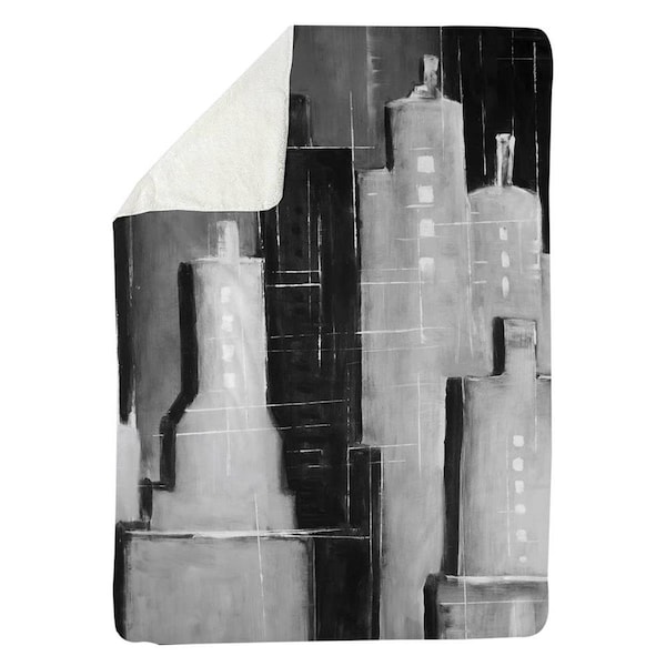 Begin Home Decor 60 x 80 in. Abstract Black & White Cityscape-Sherpa Fleece Blanket - 5545-6080-CI302