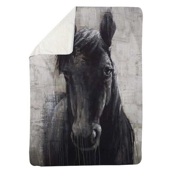 Kd Cuna 60 x 80 in. Black Horse-Sherpa Fleece Blanket - KD2792489
