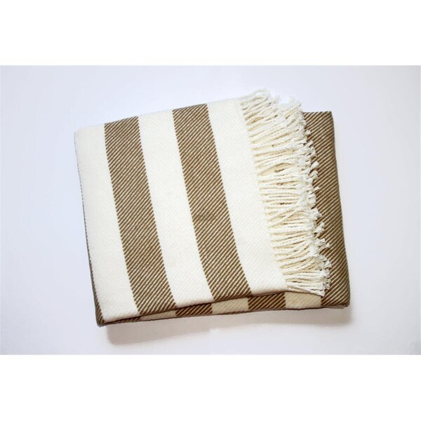 Homeroots Cream & Stone Slanted Stripe Fringed Throw Blanket - 475719