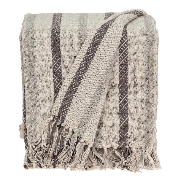 Palacedesigns Beige & Taupe Woven Handloom Throw Blanket with Tassels - PA3676839