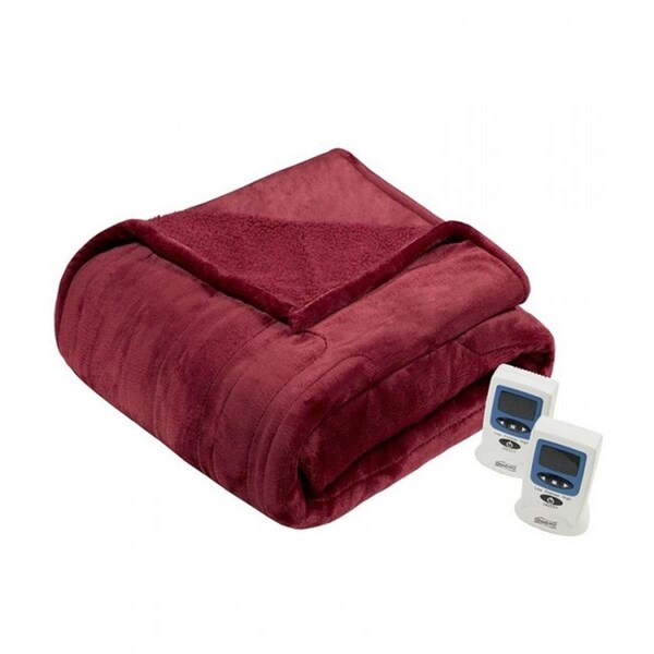 Beautyrest Heated Microlight to Berber Blanket, Red - King - BR54-0392