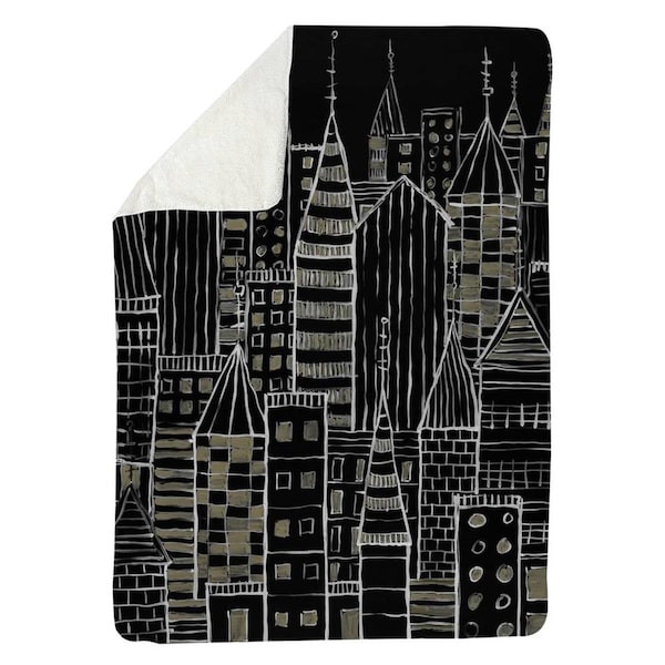 Kd Cuna 60 x 80 in. Illustrative Dark City-Sherpa Fleece Blanket - KD3334985
