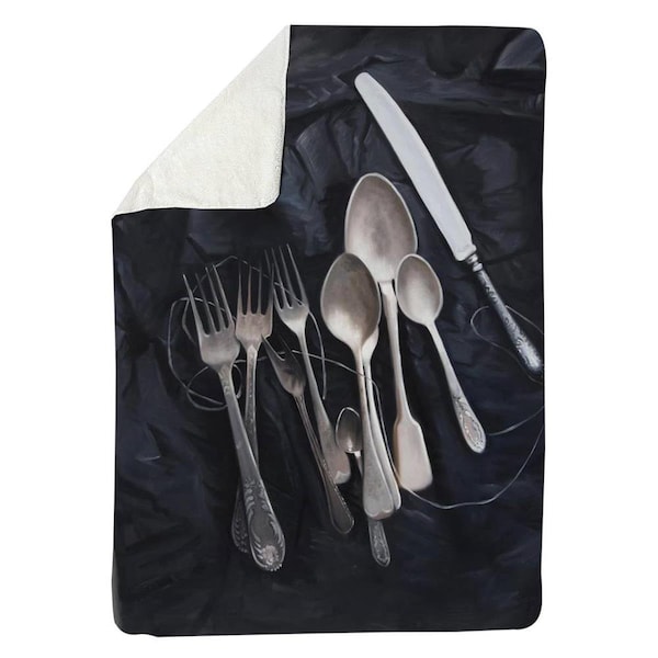 Begin Home Decor 60 x 80 in. Vintage Cutlery-Sherpa Fleece Blanket - 5545-6080-SL27