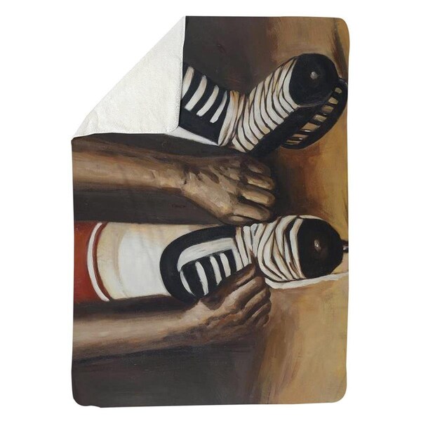 Kd Cuna 60 x 80 in. Hockey Player Ties His Skates-Sherpa Fleece Blanket - KD2786023