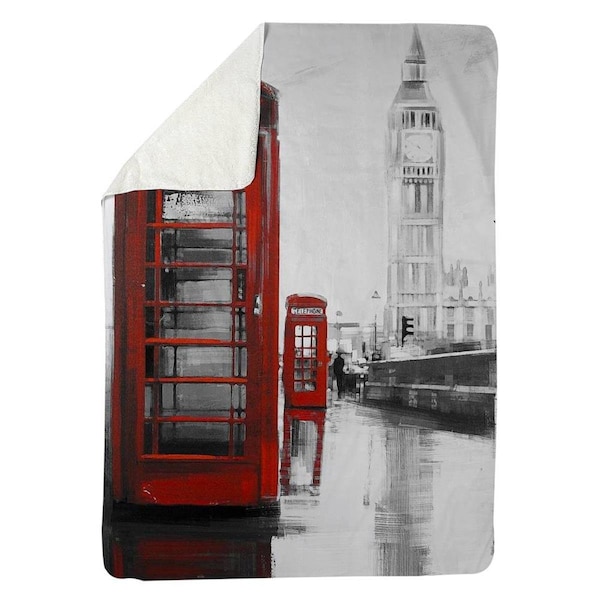 Kd Cuna 60 x 80 in. Red Phonebooth with The Big Ben-Sherpa Fleece Blanket - KD3337963