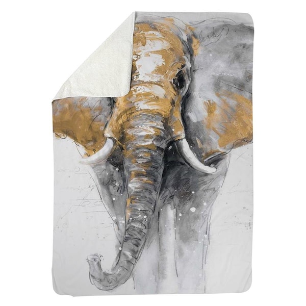 Kd Cuna 60 x 80 in. Golden Elephant-Sherpa Fleece Blanket - KD2786151