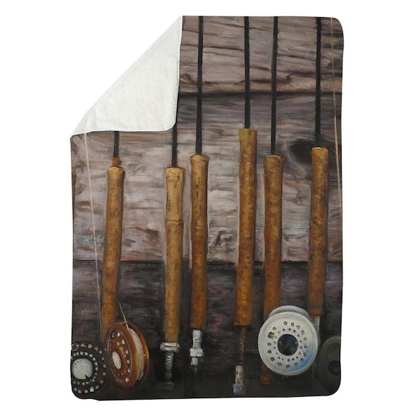 Kd Cuna 60 x 80 in. Fishing Rods on Wood-Sherpa Fleece Blanket - KD2787464