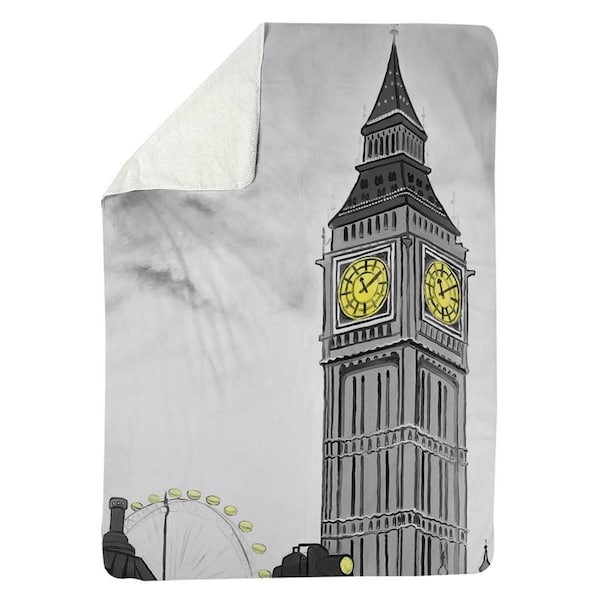 Kd Cuna 60 x 80 in. Outline of Big Ben In London-Sherpa Fleece Blanket - KD2787864