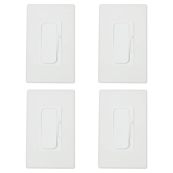 Sunlite LED Dimmer Switch Wall Rocker Style Slide Bar Single Pole or 3-Way Switching White Wallplate, 4PK - 41906-NS