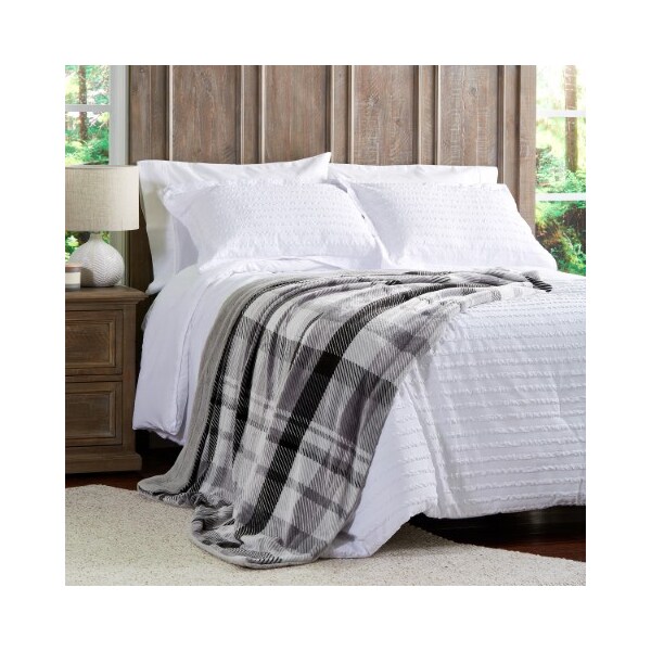 Hastings Home Plaid Faux Fur Throw, Luxurious, Soft, Hypoallergenic Plaid Printed Flannel Blanket, 60"x70", Grey - 515307FQZ